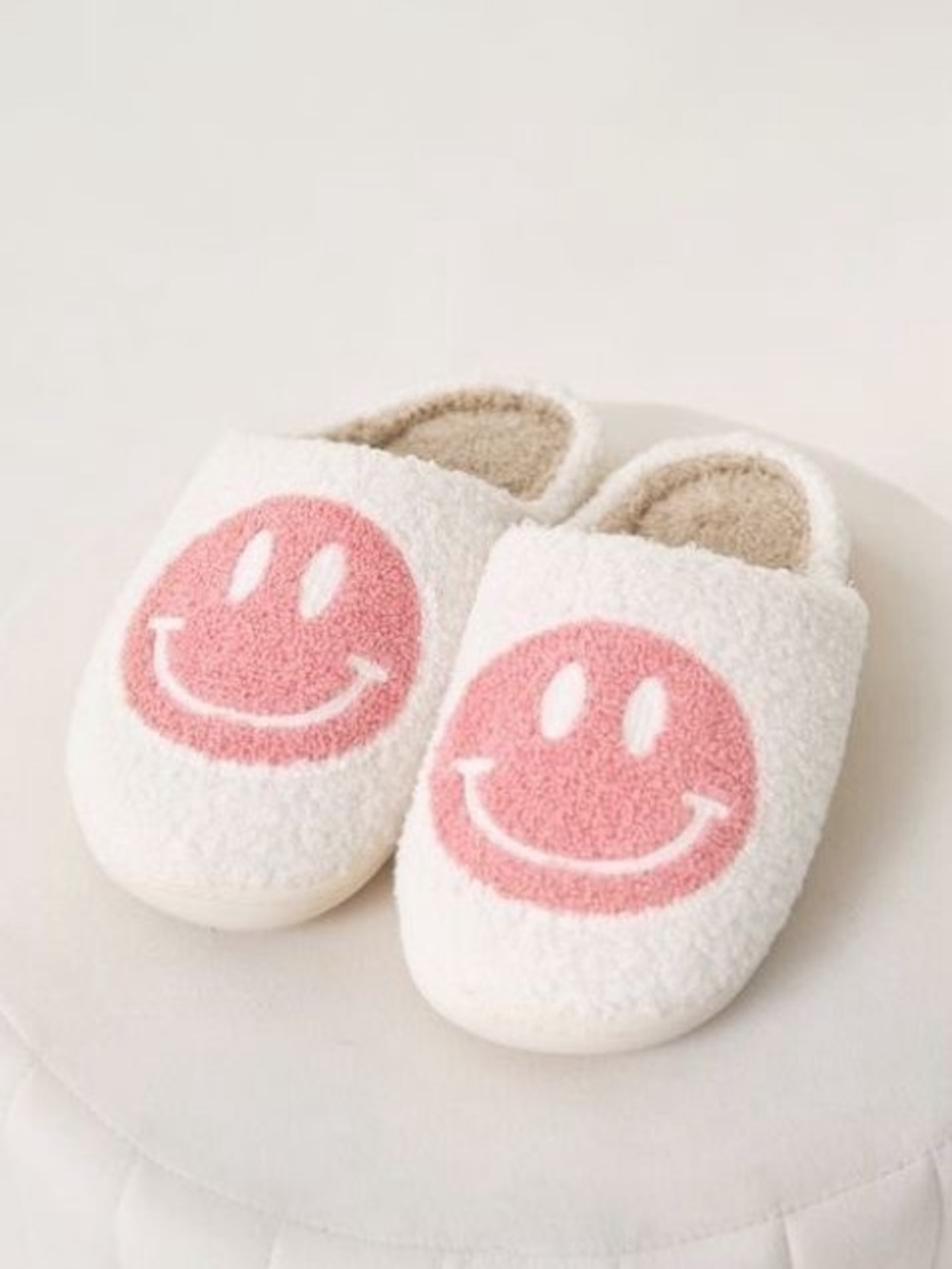 Kids White One-Piece Slipper with Pink Smile Design